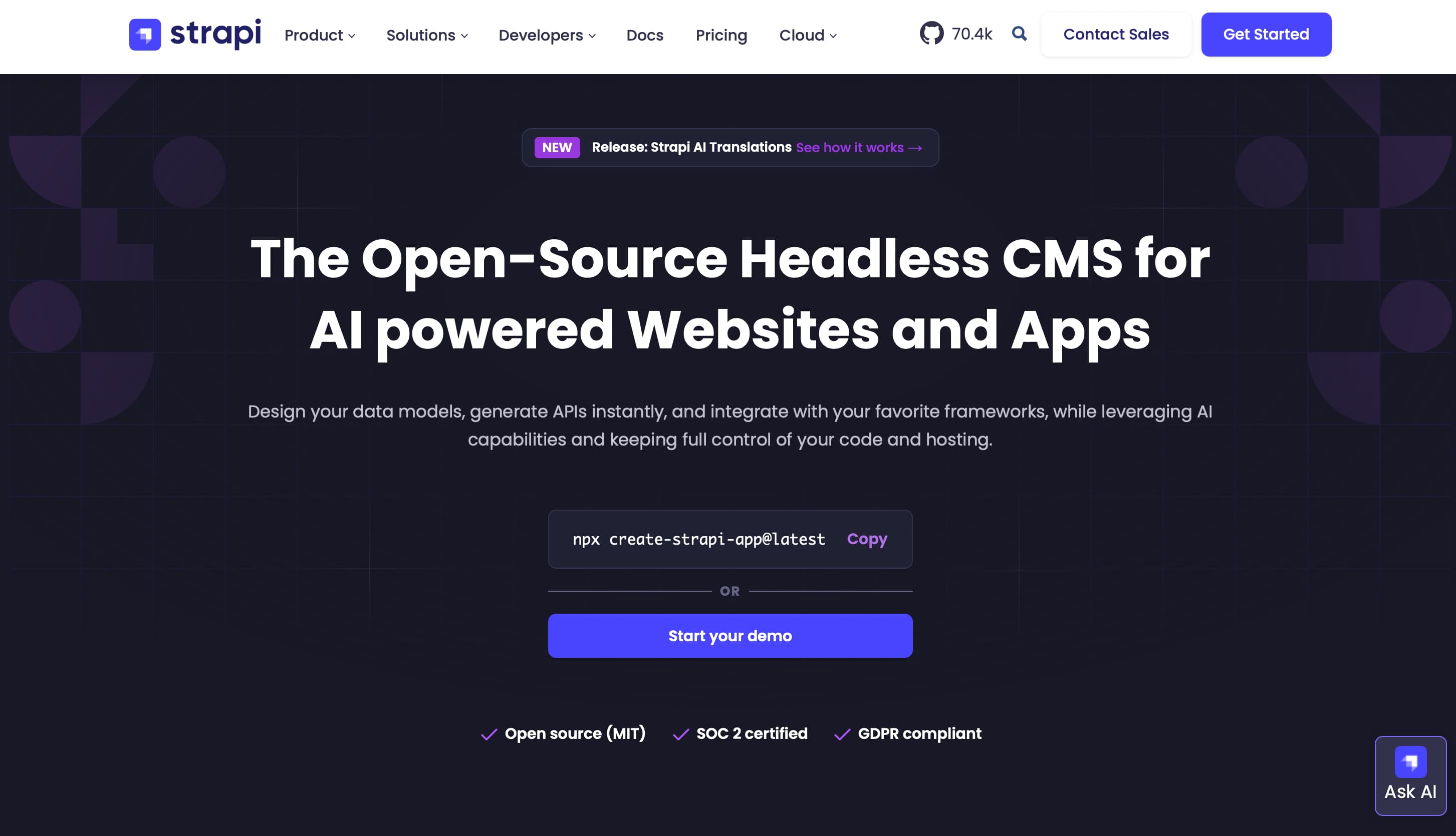 Strapi as an option for a headless CMS platform.