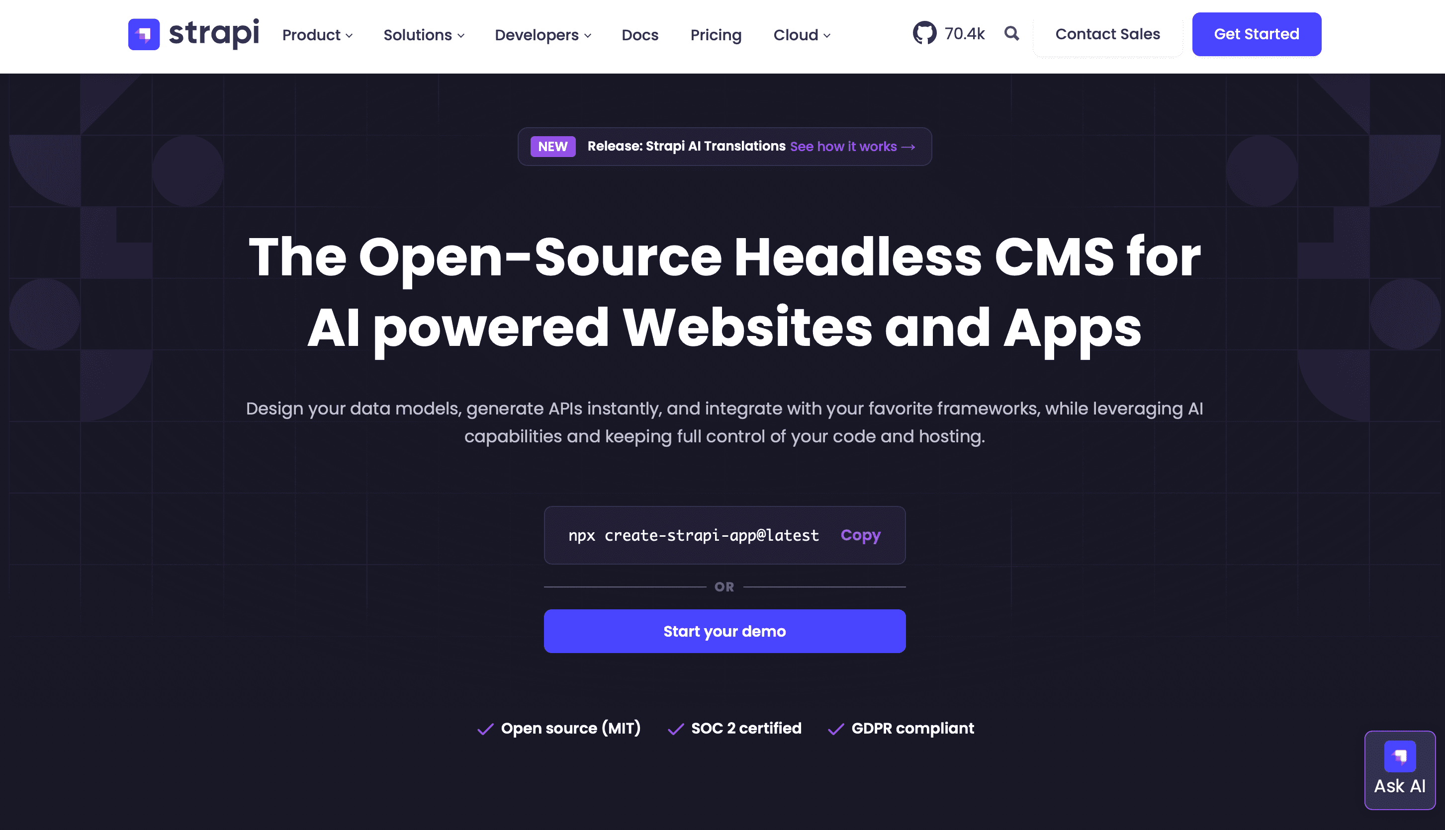 Strapi as an option for a headless CMS platform.
