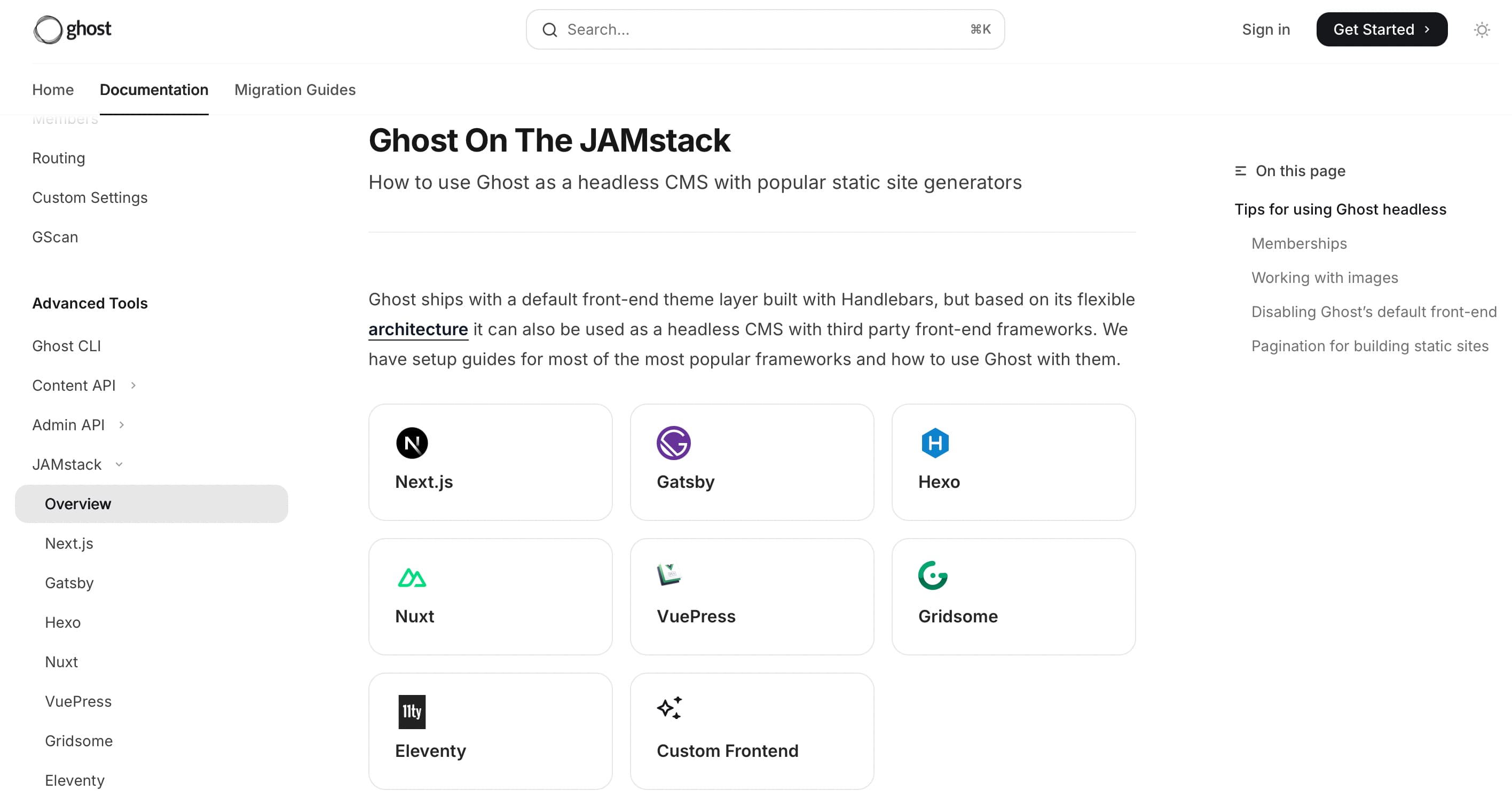 Ghost as an option for a headless CMS platform.